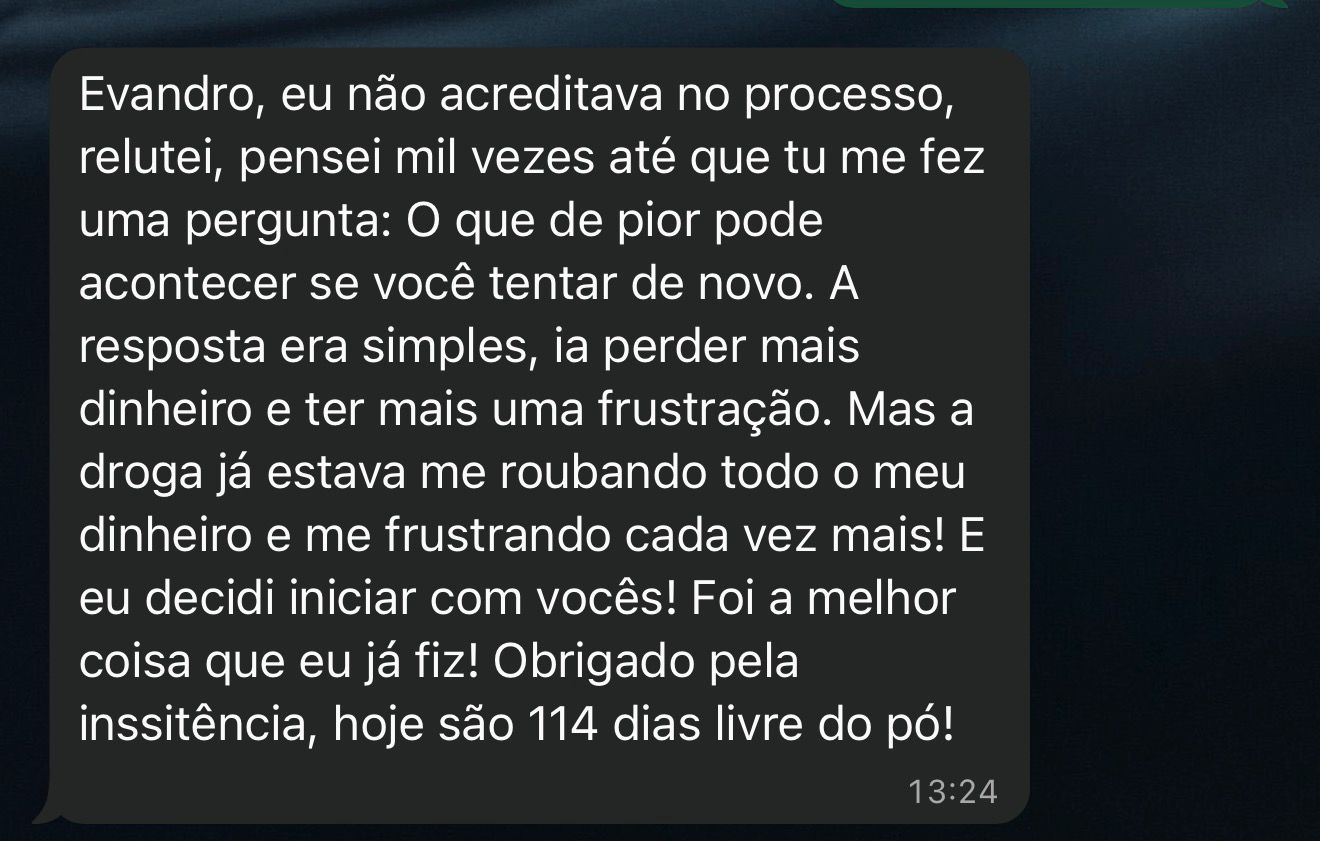 Mensagem de 114 dias livre do pó
