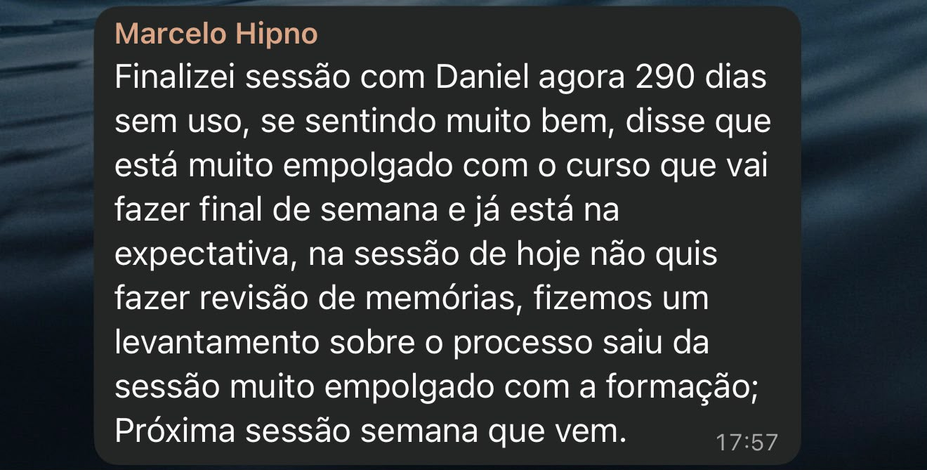 Mensagem de Marcelo Hipno sobre 290 dias sem uso